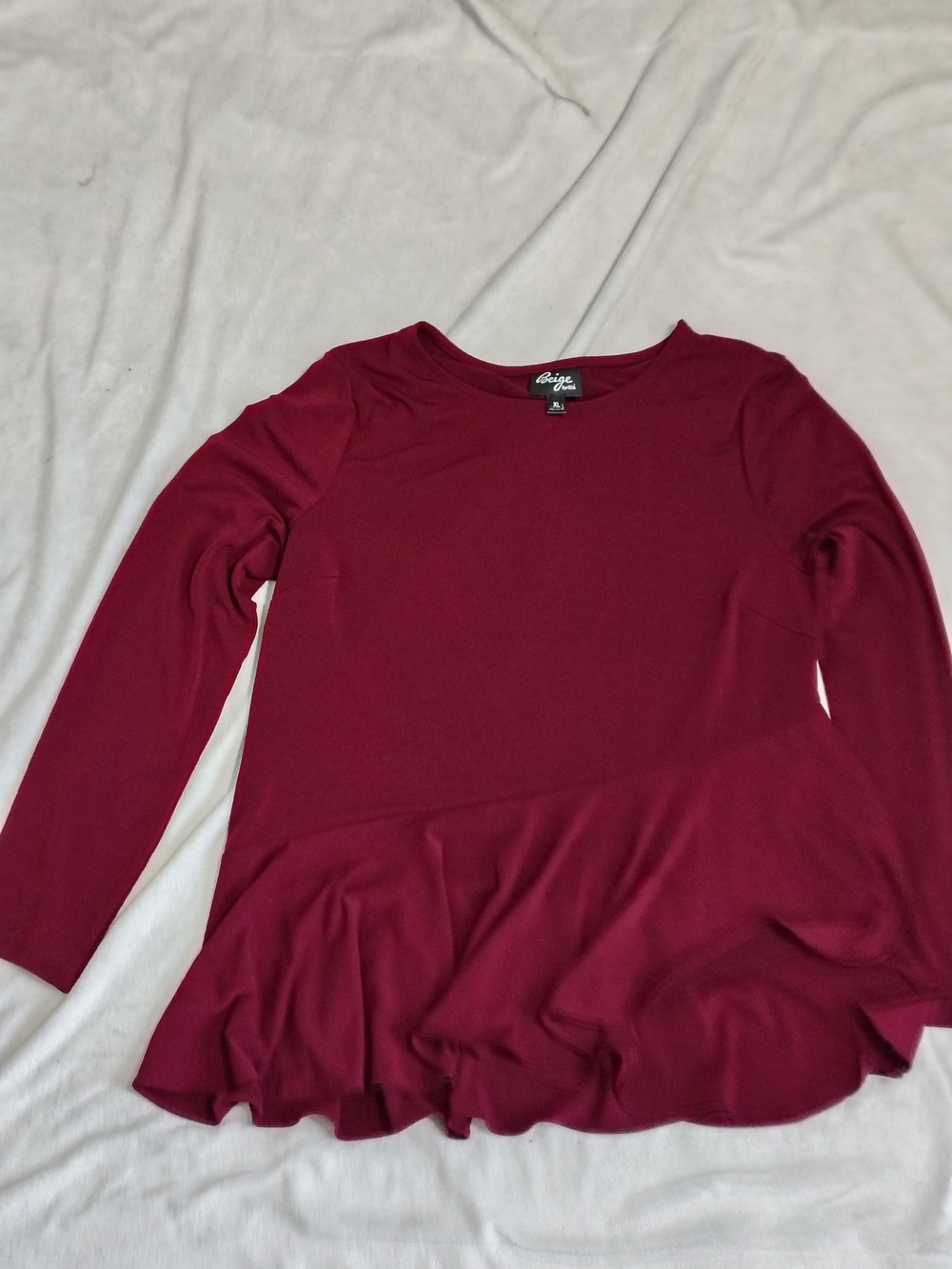 Beige by eci Long-Sleeve Peplum Top - Burgundy